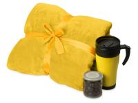Подарочный набор с пледом, термокружкой и миндалем в шоколадной глазури Tasty hygge, желтый, фото